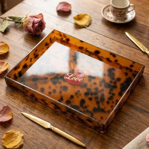 Luxury Tortoiseshell Acrylic Accent Tray with "Love" Emblem