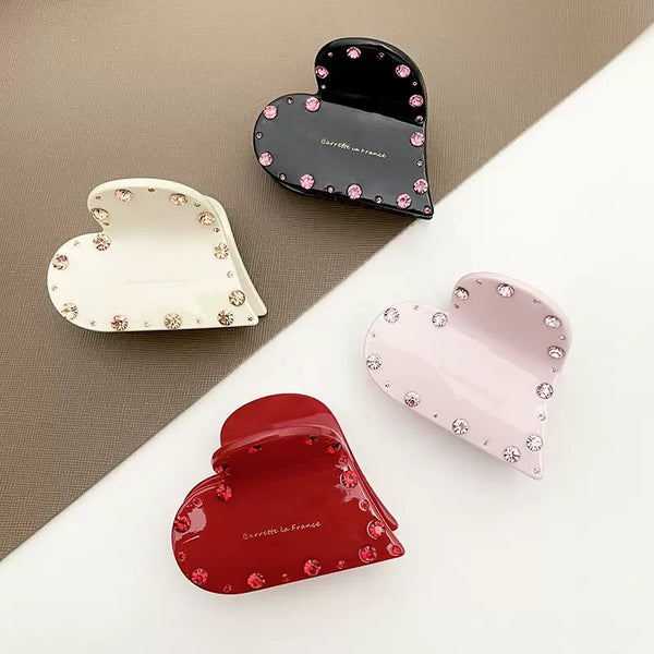 Rhinestone-Bordered Heart Acrylic Claw Clips – Wholesale Collection