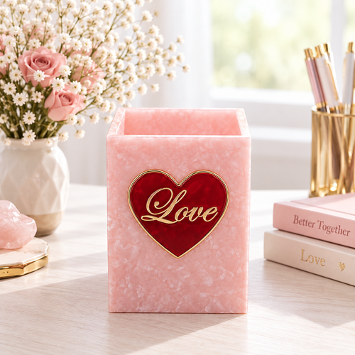 Pink Marble “Love” Acrylic Pen Holder – Wholesale